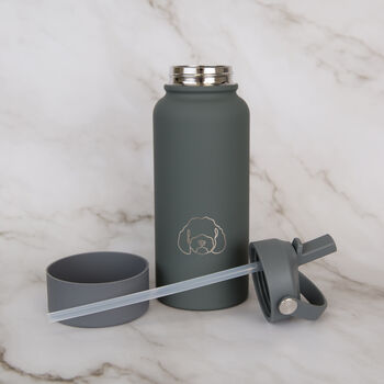 Cockapoo/ Cavapoo/ Maltipoo 30oz Water Bottle With Removable Dog Bowl In Pink/ Grey, 2 of 7