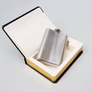 The Good Book Engraved Hip Flask In A Book, 2 of 7