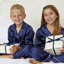 Boy's Personalised Navy Satin Pyjama's, thumbnail 2 of 3