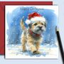 Border Terrier Dog Christmas Card. Dashing Through The Snow, thumbnail 1 of 2