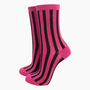 Women's Glitter Socks Hot Pink Black Stripes, thumbnail 3 of 4