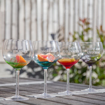 Set Of Four Coloured Gin Glasses With Phrases, 3 of 4