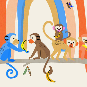 'Life Is Golden' Monkeys With Rainbow Art Print, 3 of 4