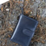 Women's Luxury Navy Blue Leather Tab Trifold Purse Rfid Protected Personsalised, thumbnail 2 of 7