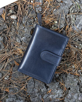 Women's Luxury Navy Blue Leather Tab Trifold Purse Rfid Protected Personsalised, 2 of 7