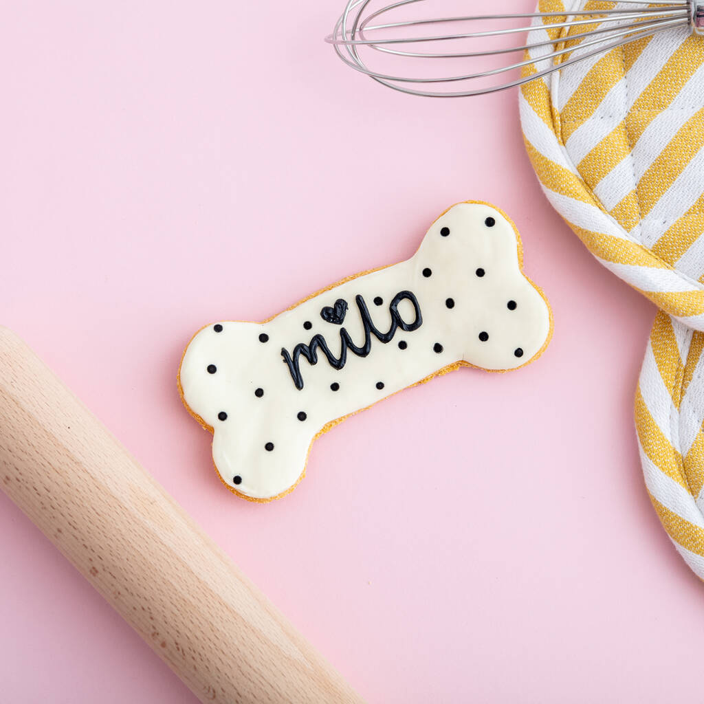 Polka Dot Personalised Iced Dog Biscuit Bone