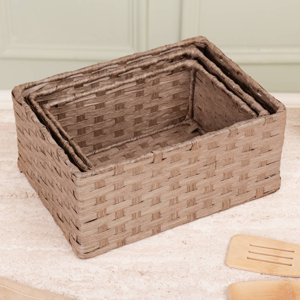 Set Of Three Hand Woven Home Storage Baskets By Dibor