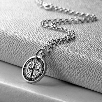 Personalised Silver Saint Benedict Necklace, 5 of 7