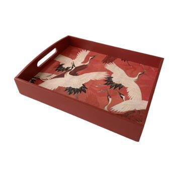 Wooden Tray Red Crane Tea Tray/ Serving Tray, 2 of 4