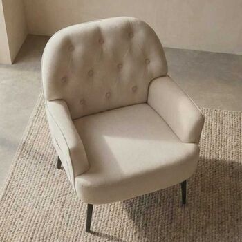Beige Linen Tufted Armchair Living Room Comfortable, 3 of 5