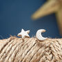 Twilight Textured Moon And Star Mismatched Silver Studs, thumbnail 2 of 8