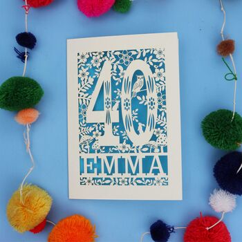 Personalised 40th Birthday Card Papercut Woodland Design, 8 of 12