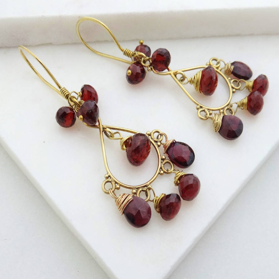 garnet chandelier gold earrings by prisha jewels | notonthehighstreet.com