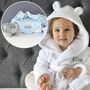 Personalised White Baby Gown, Elephant And Blanket Blue, thumbnail 1 of 9