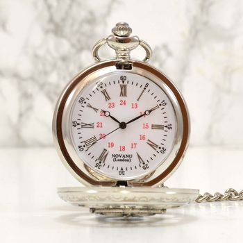 Personalised Silver Plated Pocket Watch Compass Design, 4 of 4