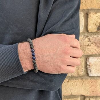 Men's Lapis Lazuli And Lava Bead September Birthstone Bracelet, 5 of 10