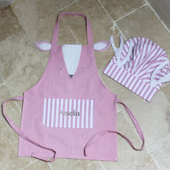 Personalised Childs Pink Deer Chef Apron And Hat Set, 2 of 6