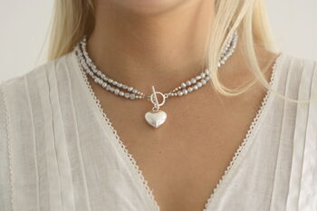 Double Strand Pearl And Silver Heart Necklace, 9 of 11