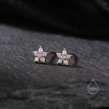 Tiny Opal Blue Forget Me Not Cz Stud Earrings, 5 of 10
