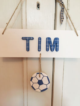 Personalised Name Sign Door Plaque With Football, 5 of 7