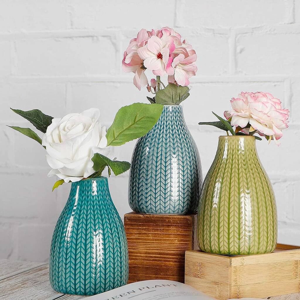 Set Of Three Ceramic Flower Vases, 1 of 6