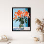 Autumn Lilies Orange Blue Floral Graphic Wall Art Print, thumbnail 4 of 6