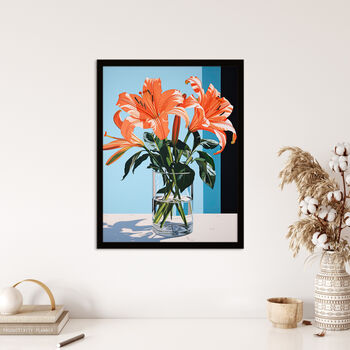 Autumn Lilies Orange Blue Floral Graphic Wall Art Print, 4 of 6