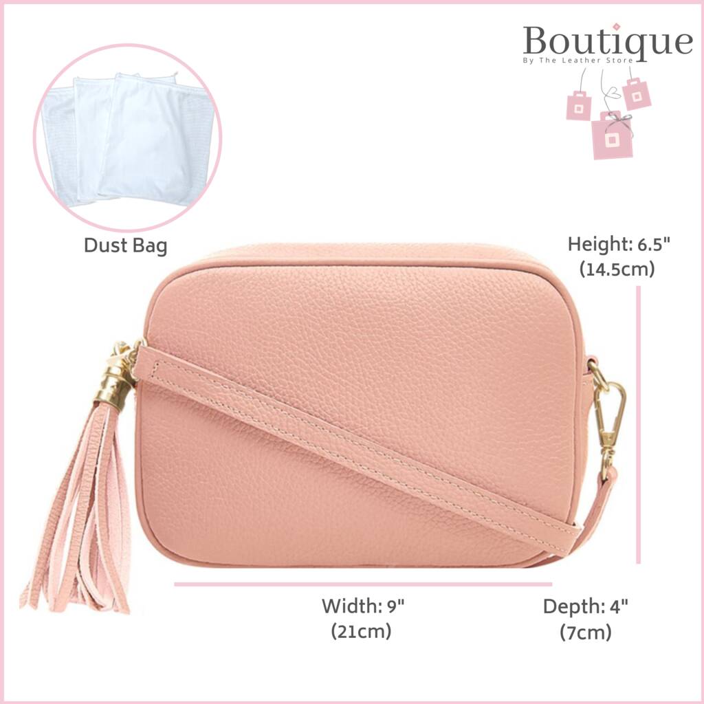 Leather Cross Body Handbag With Tassel, Baby Pink By The Leather Store