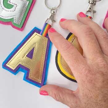 Two Tone Letter Rainbow Keyring Made With Vegan Leather, 2 of 9