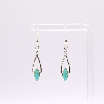 Sterling Silver Turquoise Long Drop Fish Hook Earrings, 2 of 6
