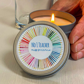 Personalised Teacher’s Gift Crayon Wheel Tin Candle, 2 of 3