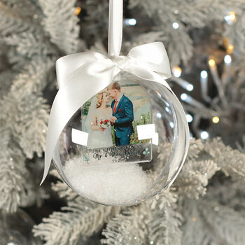 First Christmas Married Snowy Acrylic Christmas Bauble, 3 of 7