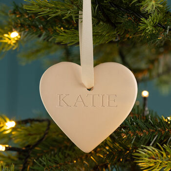 Engraved Ceramic Heart Christmas Decoration, 2 of 3