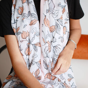 Pink Roses Black Outlined Print Scarf, 3 of 11