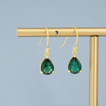 Sterling Silver Emerald Green Pear Cut Cz Drop Earrings, 2 of 10