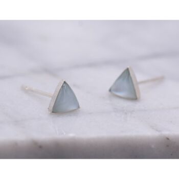 Sterling Silver Pale Blue Triangle Stud Earrings, 5 of 7