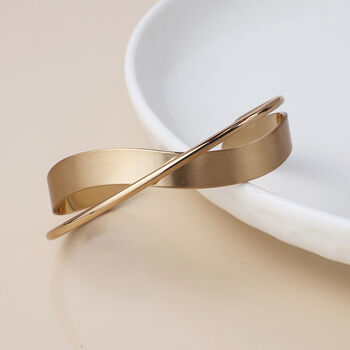 Gold Plated Twisted Mixed Finish Crossover Cuff Bangle Bracelet, 4 of 6