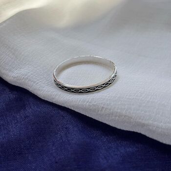 925 Silver Band Boho Slim Black Thumb Toe Ring, 4 of 5