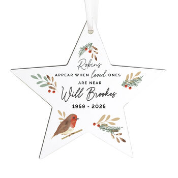 Personalised 'Robins Appear' Memorial Star Ornament, 4 of 4