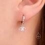 Sterling Silver Moonstone Evil Eye Huggie Hoop Earrings, thumbnail 6 of 10