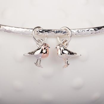 Personalised Hammered Bangle With Baby Robin Charm, 5 of 6