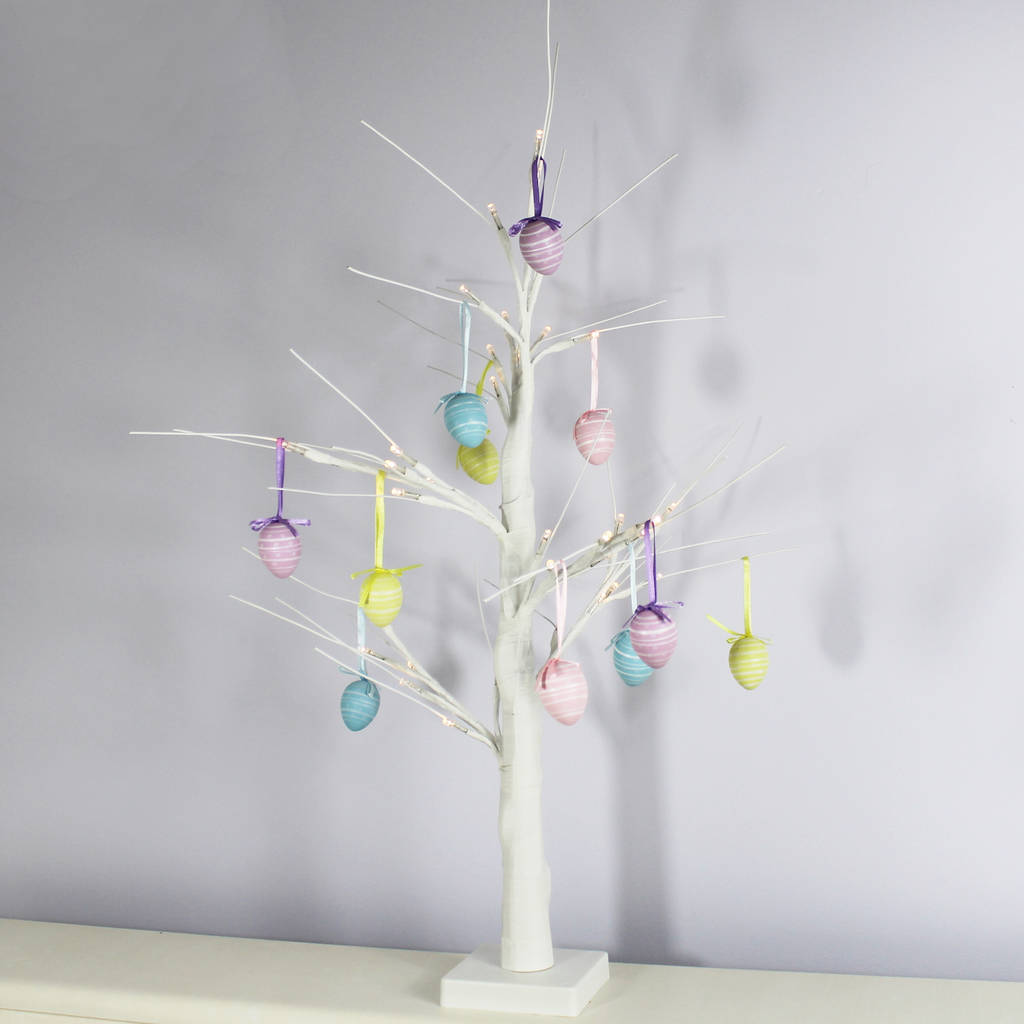 White Easter Tree With LED Lights And Hanging Eggs By Lime Tree London