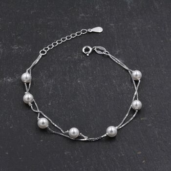 Sterling Silver Pearl Minimalist Charm Layer Bracelet, 7 of 12