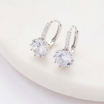 Silver Plated Crystal Drop Huggie Statement Earrings, 2 of 3
