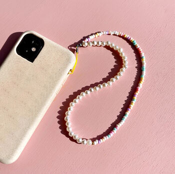 Vegan Pearl And Candy Coloured Beaded Phone Charm, 3 of 9