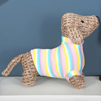 Knitted Pastel Sausage Dog Soft Toy, 2 of 4