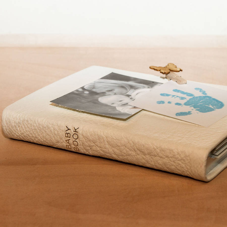 personalised ivory leather baby book by noble macmillan