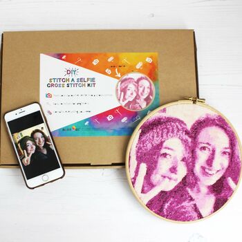 Pink Stitch A Selfie Cross Stitch Kit, Adult Craft Kit, 6 of 8
