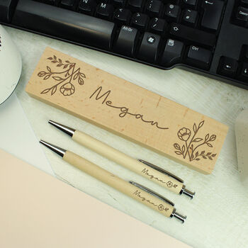 Personalised Floral Wooden Pen And Pencil Set, 4 of 6