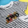 Personalised Retro Flowers Striped Kids T Shirt, thumbnail 3 of 4